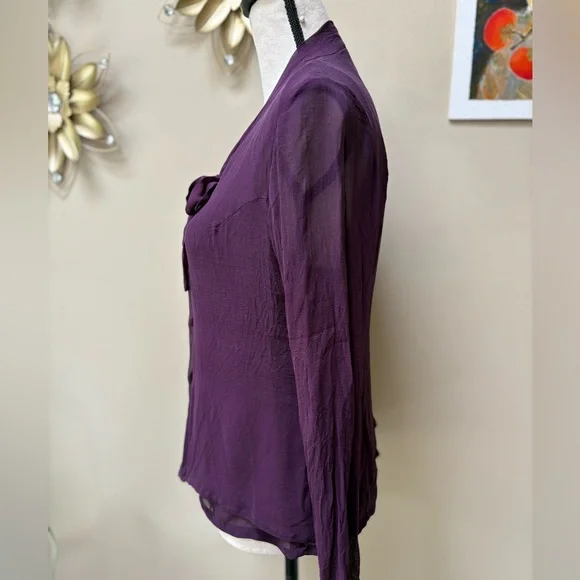 VINTAGE Silk Tie-Neck Button Down Blouse in Rich Purple - Picture 4 of 8